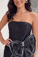 Load image into Gallery viewer, Black Strapless Tight Short Cocktail Dress with Pearls