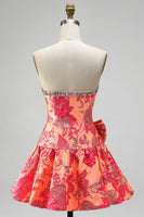 Load image into Gallery viewer, Blue Flower A Line Beaded Strapless Short Cocktail Dress with Bow