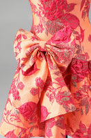 Load image into Gallery viewer, Blue Flower A Line Beaded Strapless Short Cocktail Dress with Bow