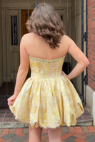 Load image into Gallery viewer, Sparkly Yellow Floral Corset Short Cocktail Dress with Beading
