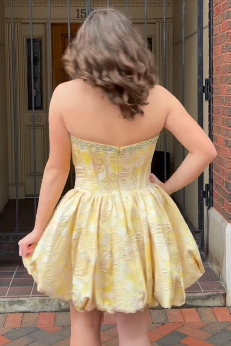 Load image into Gallery viewer, Sparkly Yellow Floral Corset Short Cocktail Dress with Beading