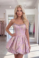 Load image into Gallery viewer, Blush Strapless Corset A Line Short Floral Cocktail Dress with Beading