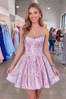 Load image into Gallery viewer, Sparkly Beaded Pink Floral Corset Short Cocktail Dress