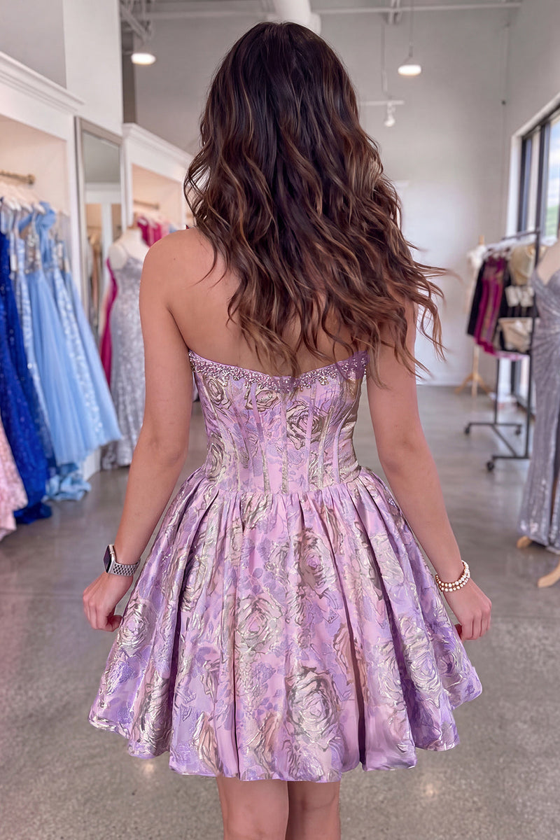 Load image into Gallery viewer, Sparkly Beaded Pink Floral Corset Short Cocktail Dress
