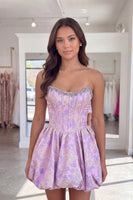 Load image into Gallery viewer, Blush Strapless Corset A Line Short Floral Cocktail Dress with Beading