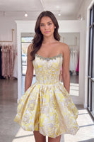 Load image into Gallery viewer, Blush Strapless Corset A Line Short Floral Cocktail Dress with Beading
