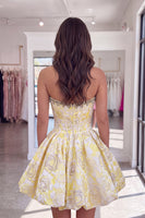 Load image into Gallery viewer, Blush Strapless Corset A Line Short Floral Cocktail Dress with Beading