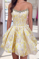 Load image into Gallery viewer, Blush Strapless Corset A Line Short Floral Cocktail Dress with Beading