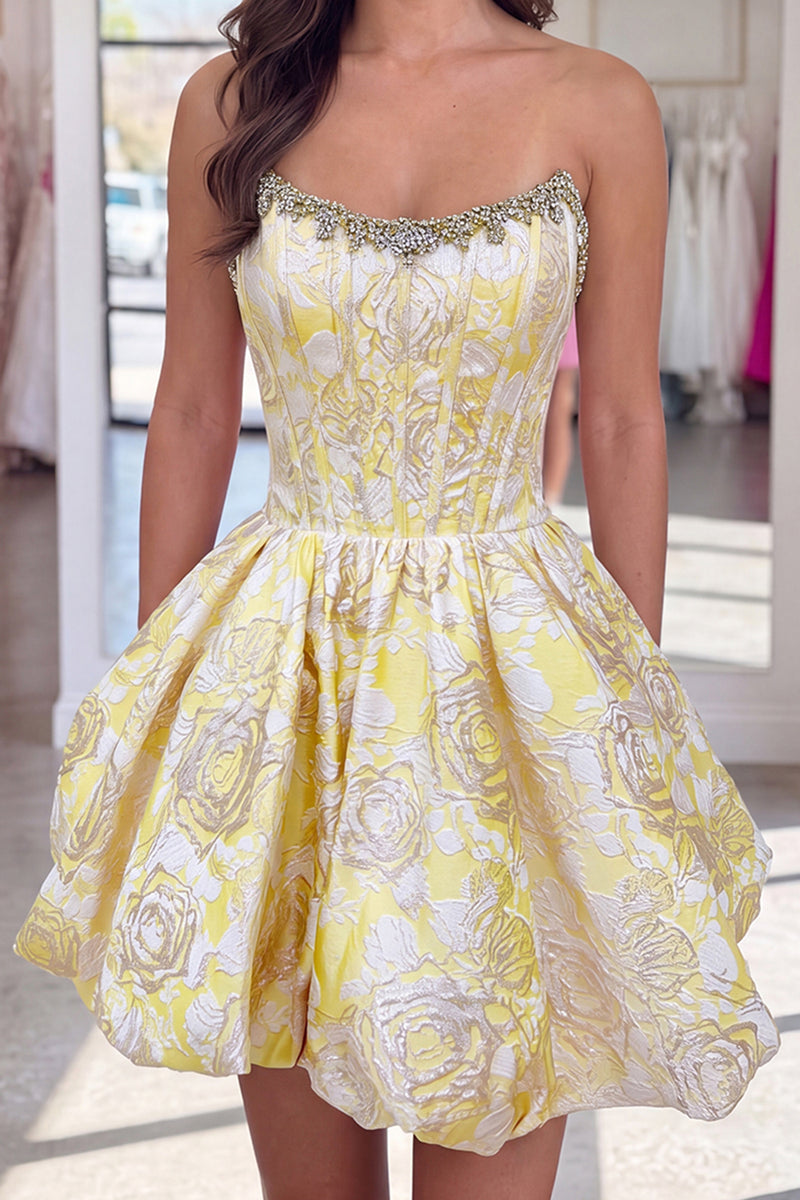 Load image into Gallery viewer, Blush Strapless Corset A Line Short Floral Cocktail Dress with Beading