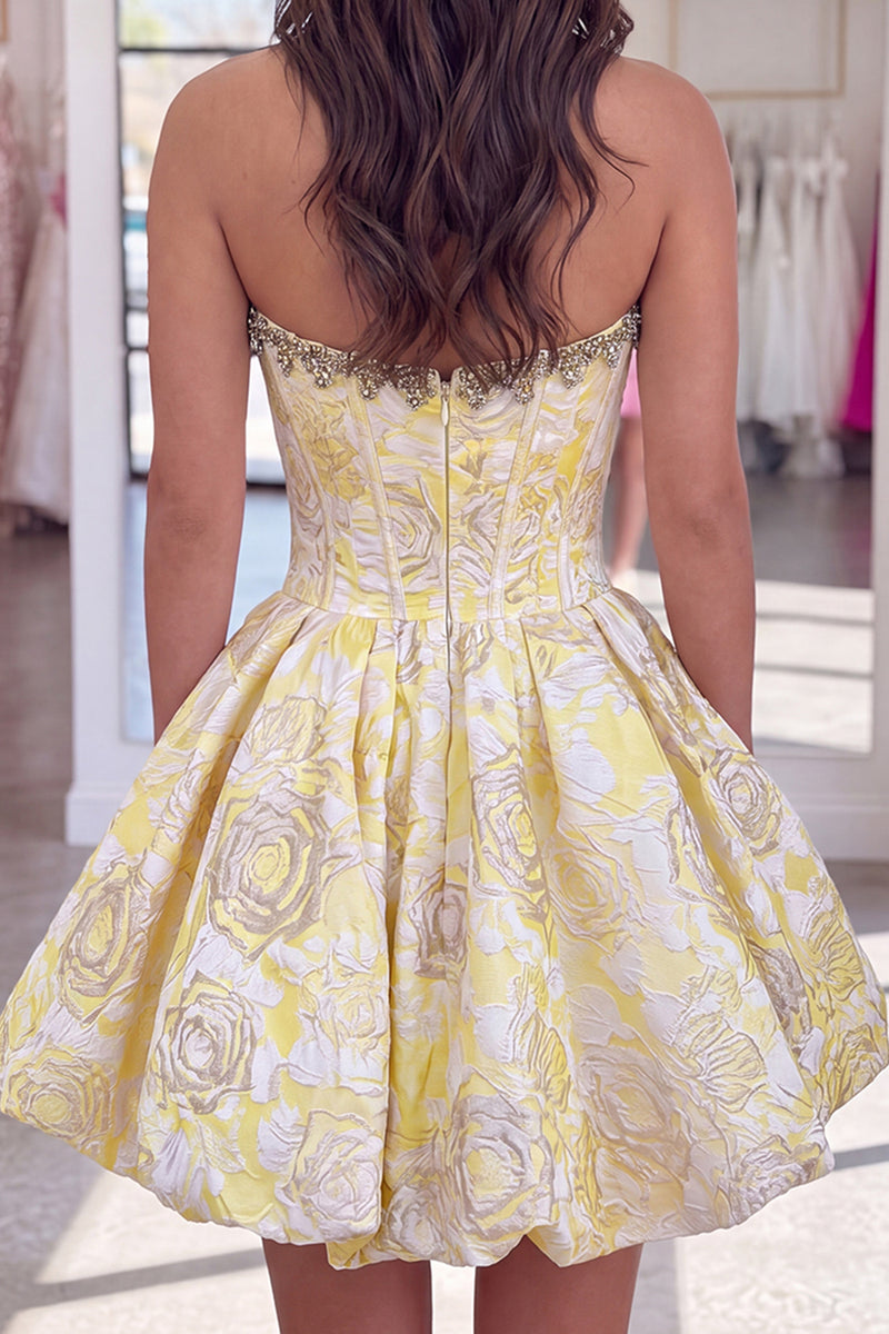 Load image into Gallery viewer, Blush Strapless Corset A Line Short Floral Cocktail Dress with Beading