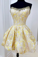 Load image into Gallery viewer, Blush Strapless Corset A Line Short Floral Cocktail Dress with Beading