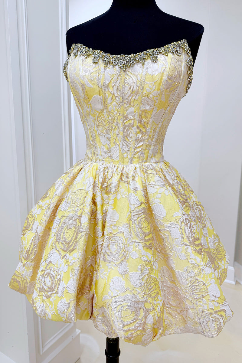 Load image into Gallery viewer, Blush Strapless Corset A Line Short Floral Cocktail Dress with Beading