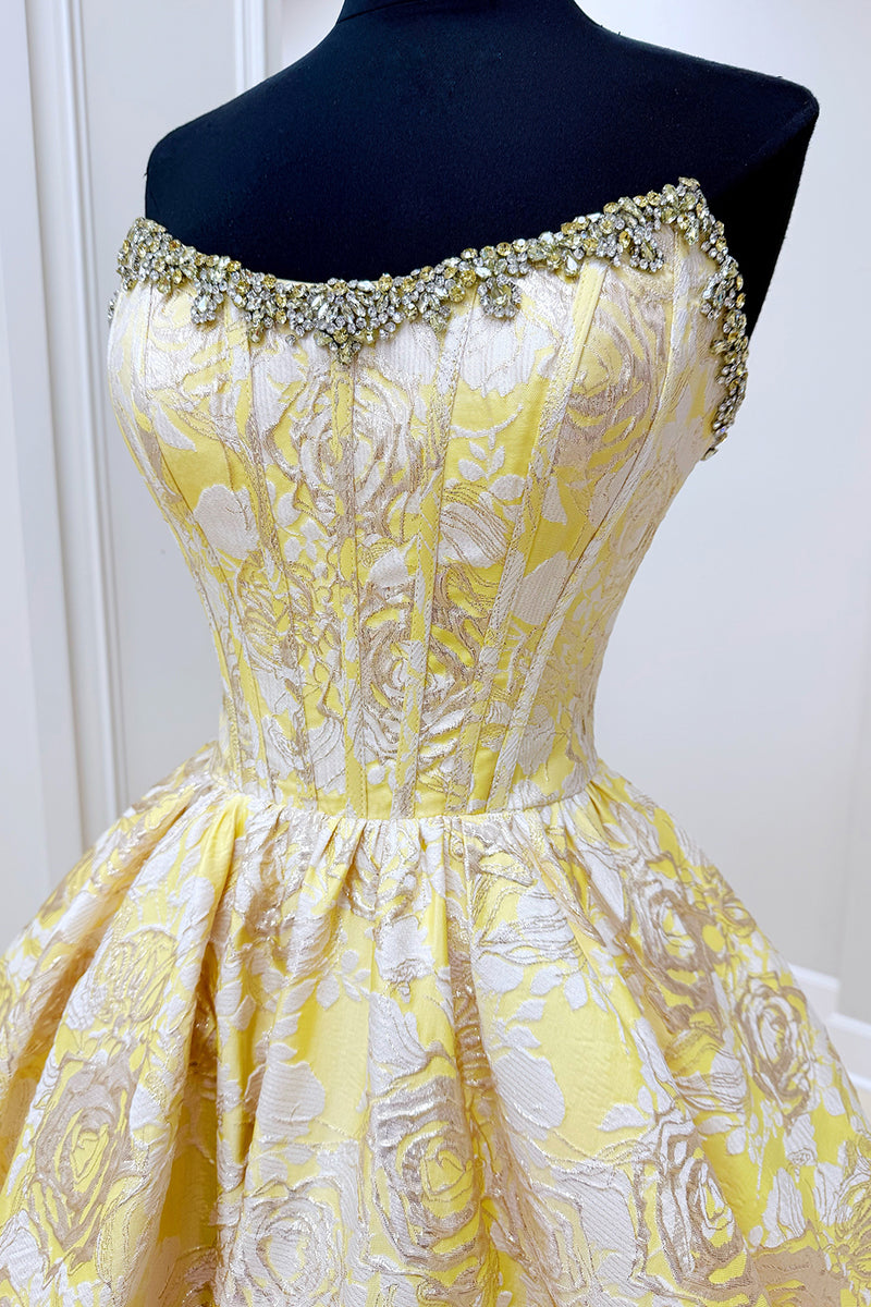 Load image into Gallery viewer, Blush Strapless Corset A Line Short Floral Cocktail Dress with Beading
