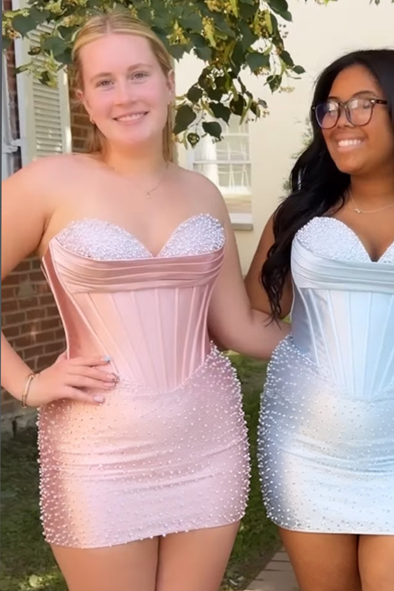 Load image into Gallery viewer, Sparkly Yellow Corset Tight Strapless Short Cocktail Dress with Pearls
