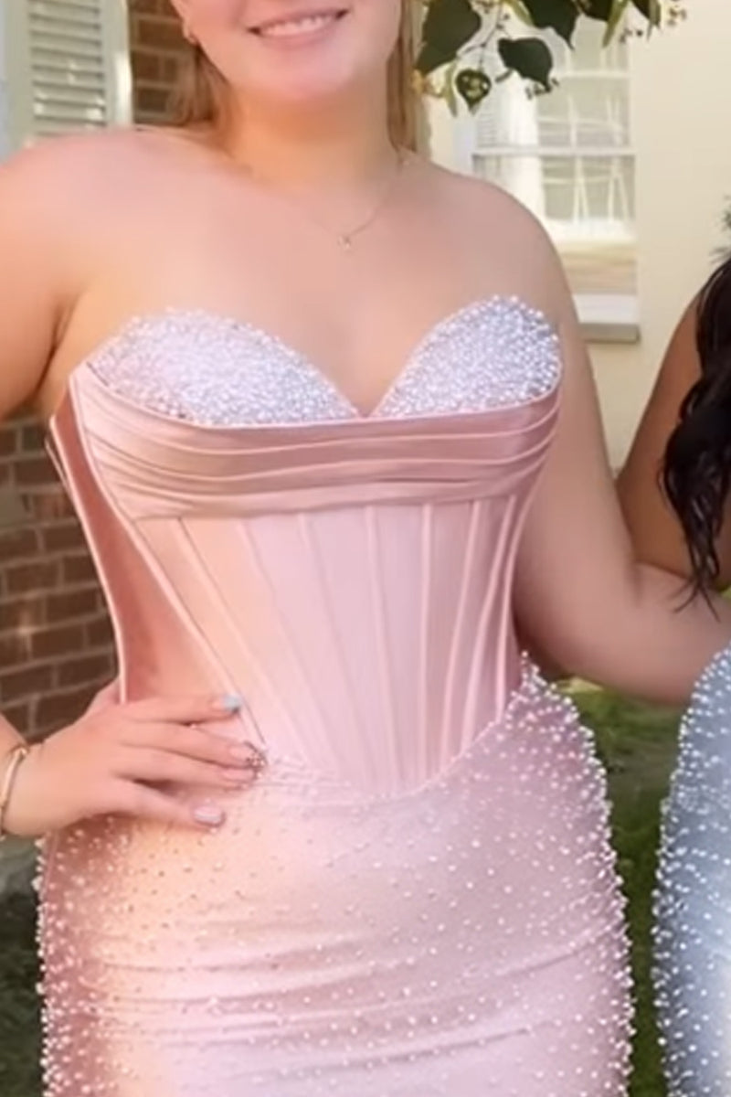 Load image into Gallery viewer, Sparkly Yellow Corset Tight Strapless Short Cocktail Dress with Pearls