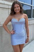 Load image into Gallery viewer, Sparkly Yellow Corset Tight Strapless Short Cocktail Dress with Pearls