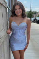 Load image into Gallery viewer, Sparkly Yellow Corset Tight Strapless Short Cocktail Dress with Pearls