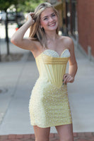Load image into Gallery viewer, Sparkly Yellow Corset Tight Strapless Short Cocktail Dress with Pearls