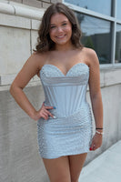 Load image into Gallery viewer, Sparkly Yellow Corset Tight Strapless Short Cocktail Dress with Pearls