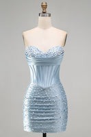 Load image into Gallery viewer, Sparkly Yellow Corset Tight Strapless Short Cocktail Dress with Pearls