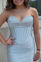 Load image into Gallery viewer, Sparkly Yellow Corset Tight Strapless Short Cocktail Dress with Pearls
