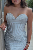 Load image into Gallery viewer, Sparkly Yellow Corset Tight Strapless Short Cocktail Dress with Pearls