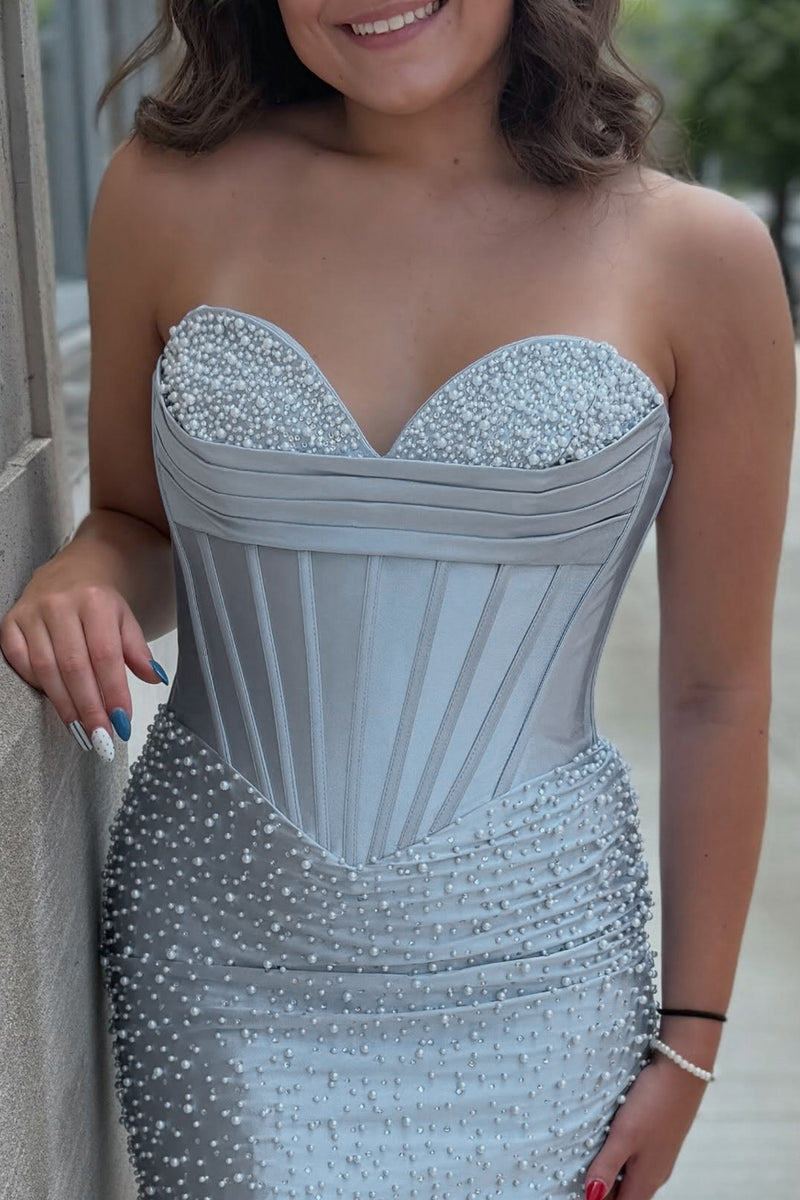 Load image into Gallery viewer, Sparkly Yellow Corset Tight Strapless Short Cocktail Dress with Pearls