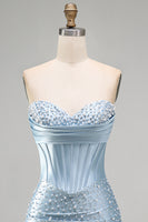 Load image into Gallery viewer, Sparkly Yellow Corset Tight Strapless Short Cocktail Dress with Pearls