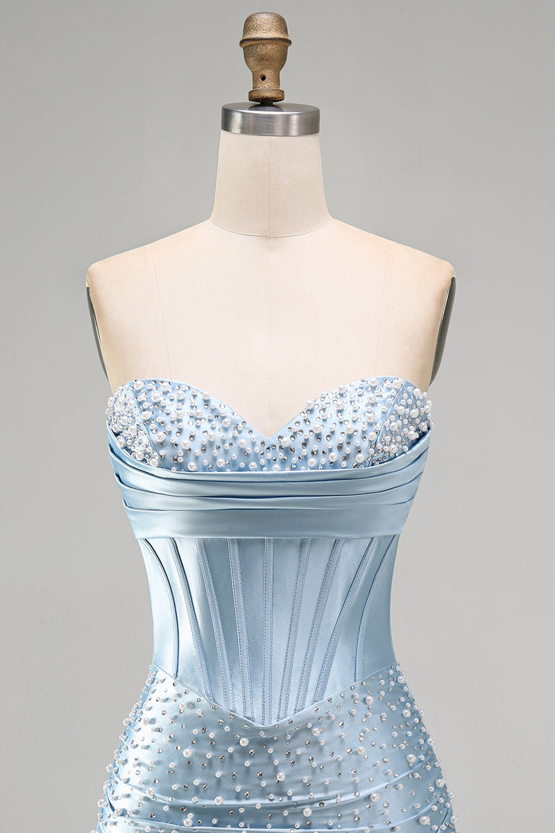 Load image into Gallery viewer, Sparkly Yellow Corset Tight Strapless Short Cocktail Dress with Pearls