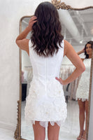Load image into Gallery viewer, White Boat Neck Short Cocktail Dress with Flowers