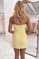 Load image into Gallery viewer, Yellow Simple Sweetheart Short Tweed Cocktail Dress with Belt
