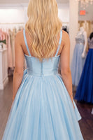 Load image into Gallery viewer, Light Blue A Line High Low Cocktail Dress with 3D Flower