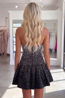 Load image into Gallery viewer, Sparkly Black Strapless Beaded A Line Short Cocktail Dress
