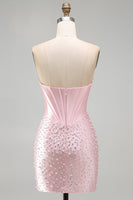 Load image into Gallery viewer, Pink Sparkly Corset Beaded Short Tight Cocktail Dress with Pearls