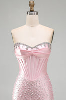 Load image into Gallery viewer, Sparkly Pink Sweetheart Corset Tight Short Cocktail Dress with Pearls