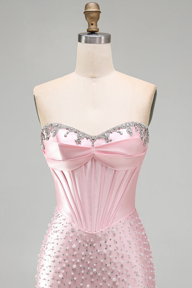 Load image into Gallery viewer, Sparkly Pink Sweetheart Corset Tight Short Cocktail Dress with Pearls
