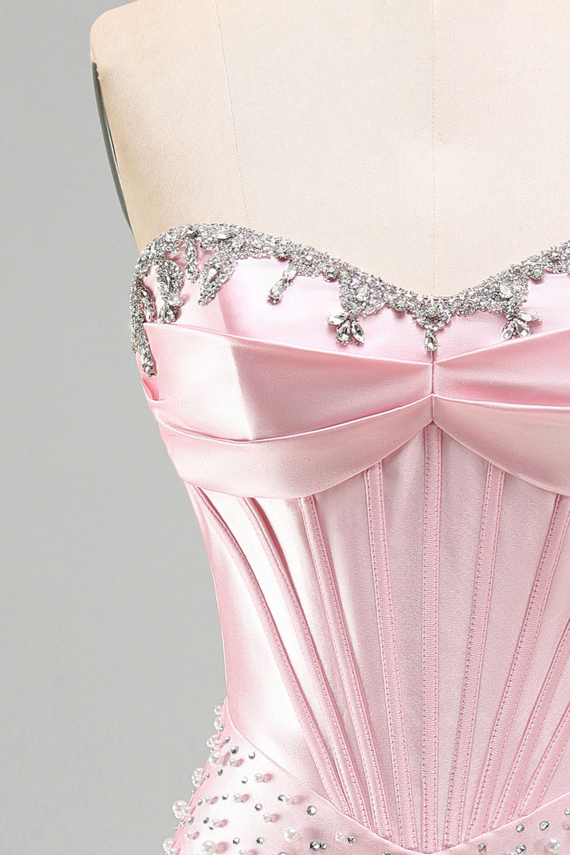 Load image into Gallery viewer, Sparkly Pink Sweetheart Corset Tight Short Cocktail Dress with Pearls