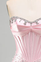 Load image into Gallery viewer, Pink Sparkly Corset Beaded Short Tight Cocktail Dress with Pearls