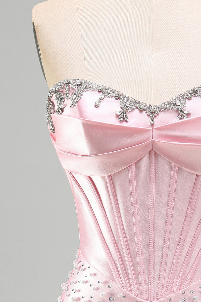 Load image into Gallery viewer, Pink Sparkly Corset Beaded Short Tight Cocktail Dress with Pearls
