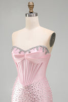 Load image into Gallery viewer, Pink Sparkly Corset Beaded Short Tight Cocktail Dress with Pearls