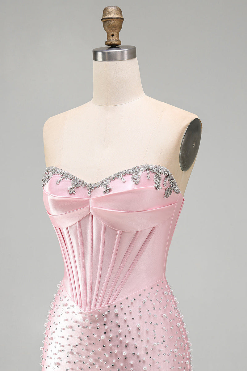 Load image into Gallery viewer, Sparkly Pink Sweetheart Corset Tight Short Cocktail Dress with Pearls