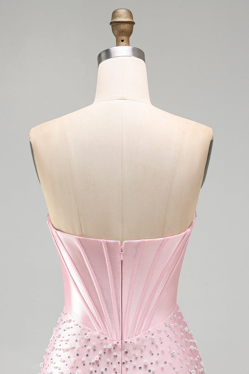 Load image into Gallery viewer, Sparkly Pink Sweetheart Corset Tight Short Cocktail Dress with Pearls