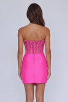 Load image into Gallery viewer, Sparkly Fuchsia Beaded Corset Short Tight Cocktail Dress with Slit
