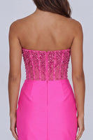 Load image into Gallery viewer, Sparkly Fuchsia Beaded Corset Short Tight Cocktail Dress with Slit