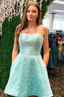 Load image into Gallery viewer, White Sparkly A Line Beaded Short Cocktail Dress with Pearls