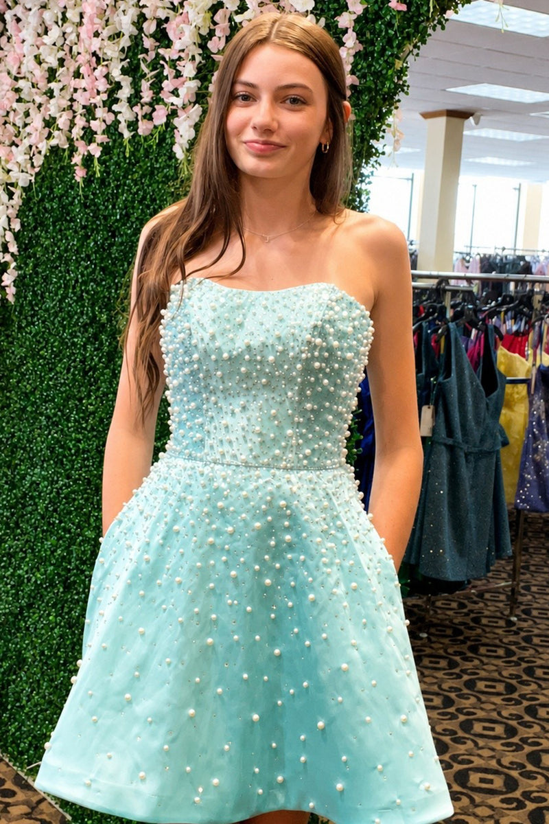 Load image into Gallery viewer, White Sparkly A Line Beaded Short Cocktail Dress with Pearls
