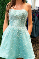 Load image into Gallery viewer, White Sparkly A Line Beaded Short Cocktail Dress with Pearls