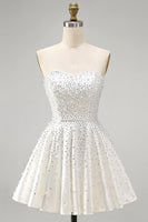 Load image into Gallery viewer, White Beaded Sparkly Sweetheart Mini A-Line Cocktail Dress with Pearls