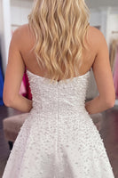 Load image into Gallery viewer, White Sparkly A Line Beaded Short Cocktail Dress with Pearls