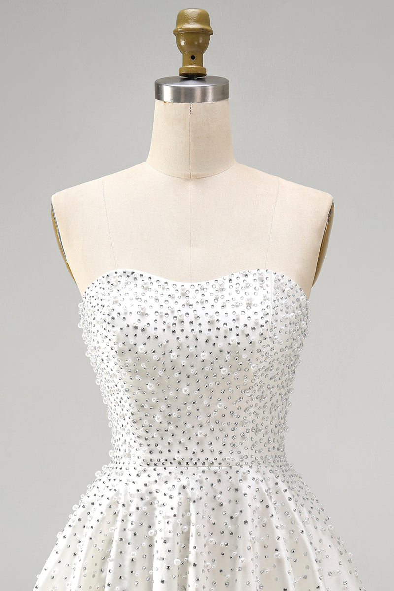 Load image into Gallery viewer, White Sparkly A Line Beaded Short Cocktail Dress with Pearls